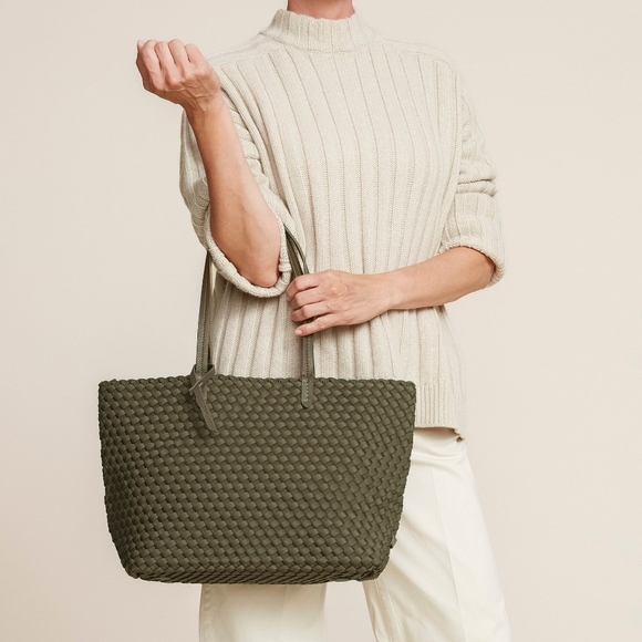Naghedi Olive Green Woven Tote - Picture 2 of 13